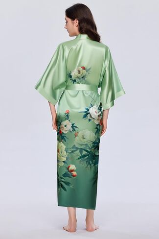 PRODESIGN Kimono Robes for Women - Long Satin Sleepwear Silky Nightgown Bathrobe Floral Dressing Gown Blouse Wedding Robe in Kuwait