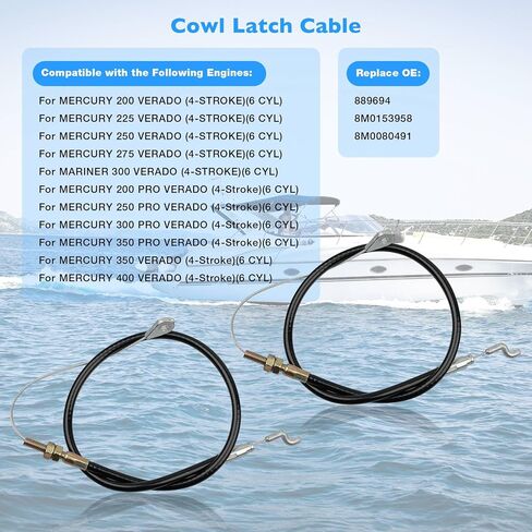 ATRACYPART 2pcs Cowl Latch Cable- Compatible with Mercury Verado L6 Outboard Engines 200/225/250/250 Pro/275/300/300 Pro/350/350Sci/400HP- Lower Cowling Latch Cable Replace 8M0153958,889694,8M0080491 in Saudi Arabia
