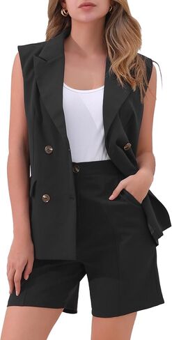 Allegra K Blazer Vest Shorts Suit Set for Women's Summer Sleeveless Blazer Shorts Business Casual 2 Piece Outfits in Saudi Arabia