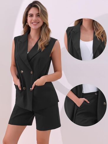 Allegra K Blazer Vest Shorts Suit Set for Women's Summer Sleeveless Blazer Shorts Business Casual 2 Piece Outfits in Saudi Arabia