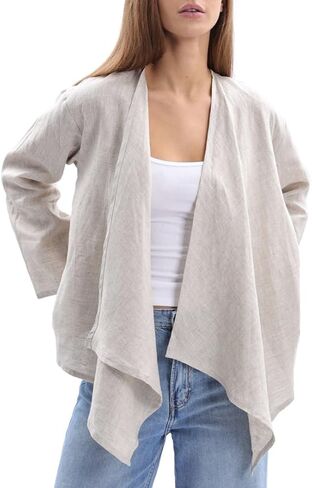 Amazhiyu Women's 100% Linen Draped Open Cardigan Summer Casual Asymmetric Tops in Saudi Arabia