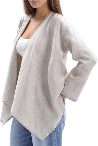 Amazhiyu Women's 100% Linen Draped Open Cardigan Summer Casual Asymmetric Tops in Saudi Arabia