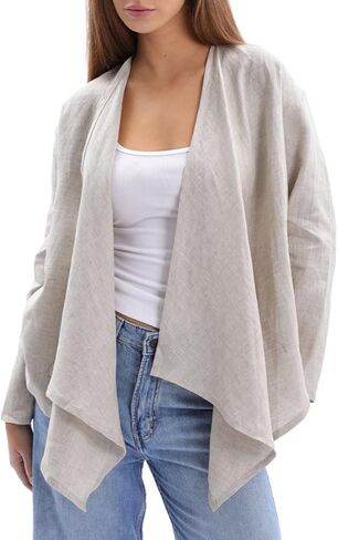 Amazhiyu Women's 100% Linen Draped Open Cardigan Summer Casual Asymmetric Tops in Saudi Arabia