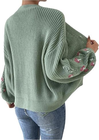 SHENHE Women's Embroidery Cardigan Drop Shoulder Button Front Duster Knit Sweater in Saudi Arabia