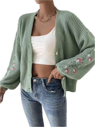 SHENHE Women's Embroidery Cardigan Drop Shoulder Button Front Duster Knit Sweater in Saudi Arabia