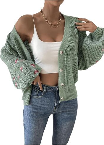 SHENHE Women's Embroidery Cardigan Drop Shoulder Button Front Duster Knit Sweater in Saudi Arabia