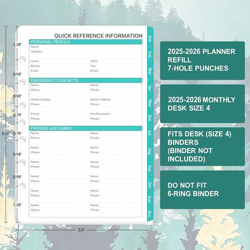 2025-2026 Monthly Planner Refill - Planner Inserts with 7-Hole Punched, from Jan. 2025 - Dec. 2026, 5-1/2" x 8-1/2", Two Pages Per Month, Planner Refills with Monthly Tabs in Saudi Arabia