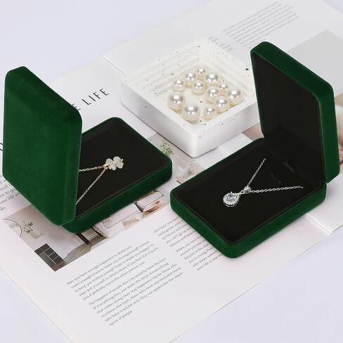 2 Pieces Metal Velvet Necklace Pendant Gift Box, Small Jewellry Storage Display Case for Women for Wedding Engagement Birthday Anniversary (Black) in Saudi Arabia