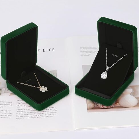 2 Pieces Metal Velvet Necklace Pendant Gift Box, Small Jewellry Storage Display Case for Women for Wedding Engagement Birthday Anniversary (Black) in Saudi Arabia