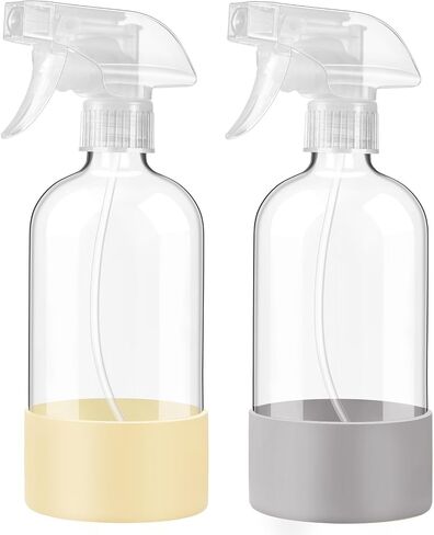 زجاجات الرش الزجاجية Johnbee مع غلاف السيليكون ، 2 Pack16 أوقية حاويات قابلة لإعادة الملء الفارغة مع فوهات الرش القابلة للتعديل ، زجاجات الرش للشعر ، حلول التنظيف والنباتات الأصفر والرمادي شاحب in Kuwait