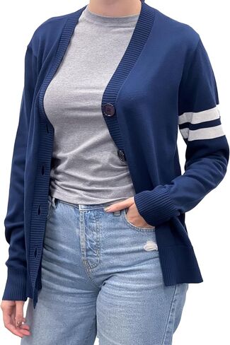 Hip Hop 50's Shop Women's V Neck Knit Varsity Cardigan Sweater Letterman Lightweight in Kuwait