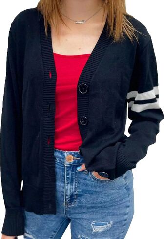 Hip Hop 50's Shop Women's V Neck Knit Varsity Cardigan Sweater Letterman Lightweight in Kuwait