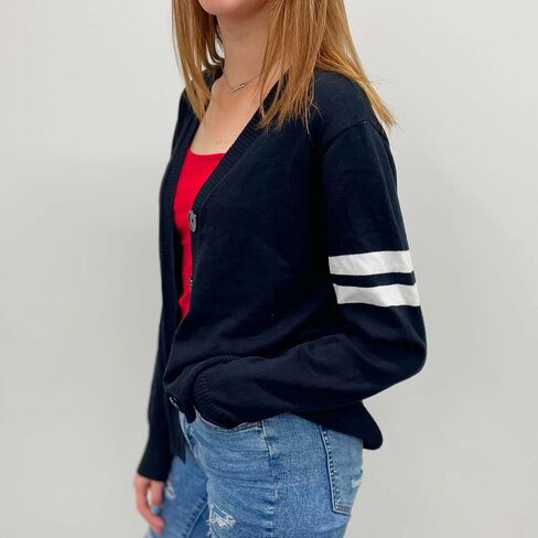 Hip Hop 50's Shop Women's V Neck Knit Varsity Cardigan Sweater Letterman Lightweight in Kuwait