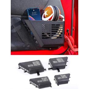 Savadicar Metal Door Pockets, American Flag Door Side Organizer Compatible with 2011-2018 Jeep Wrangler JK JKU, Front and Rear Door Storage Accessories, Replace Sagging Nets, 4PC Set