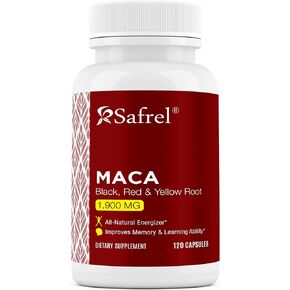 Safrel Organic Maca Root Black ، Red ، أصفر 1900 ملغ لكل وجبة - 120 كبسولات نباتية جذر Maca Root Gelatinized بنسبة 100 ٪ نقية غير المعدلة وراثيا تدعم الصحة الإنجابية الطبيعية