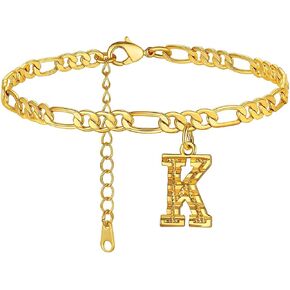 GOLDCHIC JEWELRY Initials Anklets for Women, Personalized 4.5MM Gold Figaro Chain Letter Ankle Bracelets Summer Jewelry, 22-27cm Length