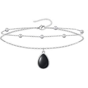 Larimar/Black Onxy/Turquoise/Moss Agate/Moonstone Anklet for Women Silver Adjustable Ankle Bracelet Jewelry Gifts for Women