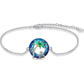 TOUPOP Sea Turtle Anklet Bracelet 925 Sterling Silver Beach Palm Tree Ankle Bracelet Summer Crystal Jewelry Birthday Mothers Day Gifts for Mom Her