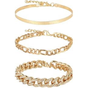 3 PCS Gold Ankle Bracelets for Women Plated Chunky Plus Size Layered Ankle Chain Waterproof Gold Anklet Adjustable Dainty Stainless Steel Non Tarnish Cuban Link Anklets for Women Summer Beach