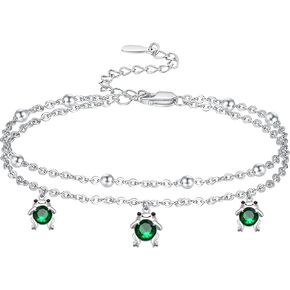 Palpitate Frog Anklet for Women Frog Jewelry Gifts 925 Sterling Silver Ankle Bracelets Layered Foot Chain for Women Adjustable