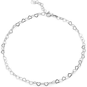 Gem Stone King 925 Sterling Silver Italian Rolo Heart Link Chain Anklet Bracelet for Women Adjustable Up to 11 Inch, Made in Italy