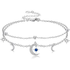 Palpitate Star Moon Anklet for Women,Moon Stars Anklet Bracelet Double Foot Chain Beach Anklets Jewelry Birthday Gifts for Her