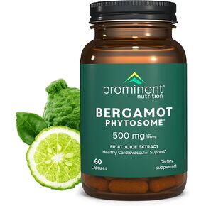 Prominent Nutrition Bergamot Phytosome, Clinically Researched Vazguard Citrus Bergamot Extract for Cholesterol and Heart Health Support, Enhanced-Absorption Supplement, 500 mg, 60 Capsules