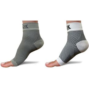 SB SOX - 2 Pairs Plantar Fasciitis Compression Socks (Gray, Medium + White, Medium)