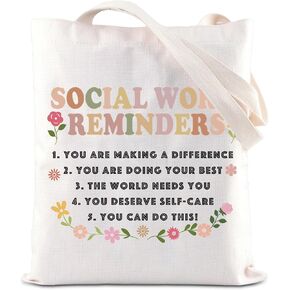 KUIYAI Social Worker Tote Bag MSW Appreciation Canvas Bag Social Work Month Gift Social Work Reminders Gift Volunteer Gift