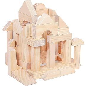 Large Wooden Building Blocks Set - Educational Preschool Learning Toys with Wooden Storage Box, Toddler Blocks Building and Stacking Toys for 3+ Year Old Boy and Girl Gifts