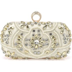 Evening Bags Clutch Purses for Women Formal, Beaded Clutch Rhinestone Handbags Shoulder Bag with Chain Sparkly for Wedding Bride Guest Party Silver