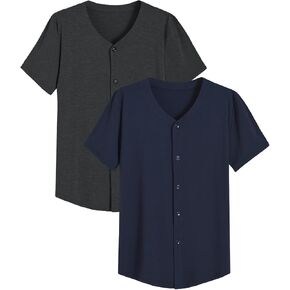 Latuza Men's Bamboo Viscose Button Down Pajama Shirt 2 Pack