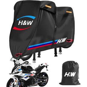 H&W Motorcycle Cover Heavy Duty Waterproof Outdoor Universal Fit with Lock Holes&Storage Bag for Curisers/Scooters/SportsBike/Standard (2XL(96"))