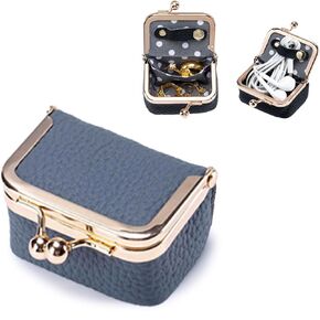 Genuine Leather Jewelry Travel Case Mini Portable Organizer with Kiss Lock & Anti-Tip Design, Stable Small Jewelry Box for Earrings, Rings, Coin Purse for Travel (2.55x1.77 Inch, Pink)