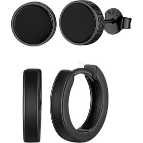 ChicSilver 925 Sterling Silver Earrings for Men, Black Onyx Earrings and Hoop Earrings for Men
