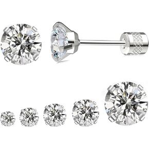 5 pairs Surgical Stainless Steel Stud Earrings Push-in Threadless Flat Back Stud Earrings Hypoallergenic Cubic Zirconia Earrings Studs Set Multi-Pack, CZ Studs Earrings Trendy Cartilage Stud Earrings 3-8mm for Women Men
