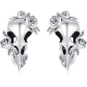 أقراط الغراب 925 Sterling Silver Crow Man Skull Crow Crow Ear Bird Bird for Women Men