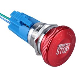 22mm Metal Latching Emergency Stop Push Button Switch Big Red Mushroom Head Stainless Steel Shell Waterproof IP65 12-220V 3A 1NO 1NC Switch Station Box with Pre-Wired Cable 7/8" Mounting Hole