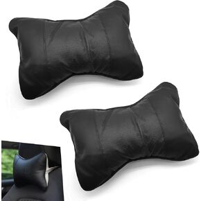 2 PCS Car Headrest Cushion, Leather Breathable Neck Support Pillow, All Season Multi-Purpose Pillow Accessory, Universal for Most Cars (Black)