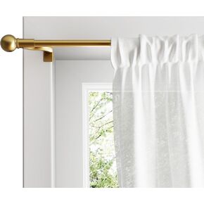 Zenna Home Tension-Mount Window Curtain Rod, Easy to Install Window Rod, No Tools and No Drilling, with Decorative Round Finials, Adjustable 28" to 48", Gold