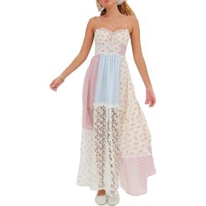 Argeousgor Women 2024 Bohemian Maxi Dress Frickless Servidered Flowy Smoocked Long Dress Summer Beach Sundresses