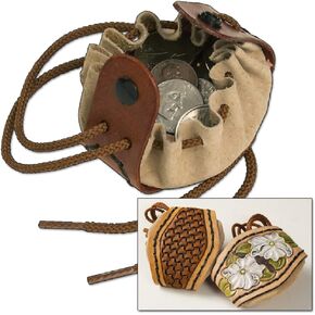 Tandy Leather Drawstring Floral Brown Leather Coin Pouch Kit