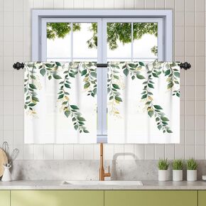 RENAISS 26 × 36 بوصة من الستائر الذهبية الأخضر الستائر الطبقة الأنيقة نبات صغير شبه شفاف معالجة النافذة الستائر النافذة النباتية لمقهى الحمام غرفة الطعام نسيج 2 لوحات