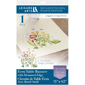 Leisure Arts Table Runner 15"x42" Ecru Poppies, Kitchen Table Runner, Embroidery kit, Kitchen Runner, Cross Stitch Kits for Beginners, Embroidery Patterns, Embroidery Fabric