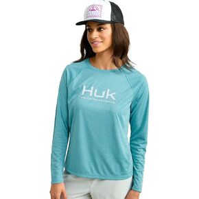 Huk Women's Standard Pursuit Long Sleeve ، Performance Shirt + حماية الشمس ، الجزائر الأزرق هيذر
