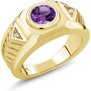 GEM Stone King 1.73 CTTW Round Purple Purple Amethyst 18K Ring Mold Gold Flaged Ring for Men | جولة 8mm | الأحجار الكريمة المولد | متوفر في الحجم 7 ، 8 ، 9 ، 10 ، 11 ، 12 ، 13