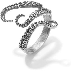 Vintage Unisex Octopus Tentacle Ring Unique Cuff Adjustable Pirate Devilfish Rings Punk Cute Sea Animal Gothic Jewelry for Women 925 Sterling Silver Opening Rings for Men Women
