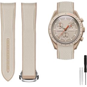 حزام فرقة مراقبة السيليكون المنحني من المطاط 20 مم متوافق مع أوميغا Swatch Moonswatch Series Replacement - لفرقة أوميغا ووتش
