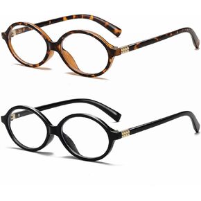 Fashion Oval Glasses for Women Men Retro Round Tortoise Frame Blue Light Glasses Nerd Eyeglasses (Tortoise+Black)