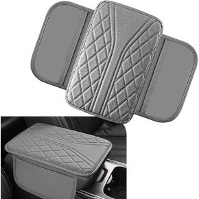 Car Center Console Cover, Leather Auto Armrest Cover with 2 Storage Bags, Universal Cars Armrest Cushion, Vehicle Interior Accessories Protector for Sedan, SUV, Truck (Gray)